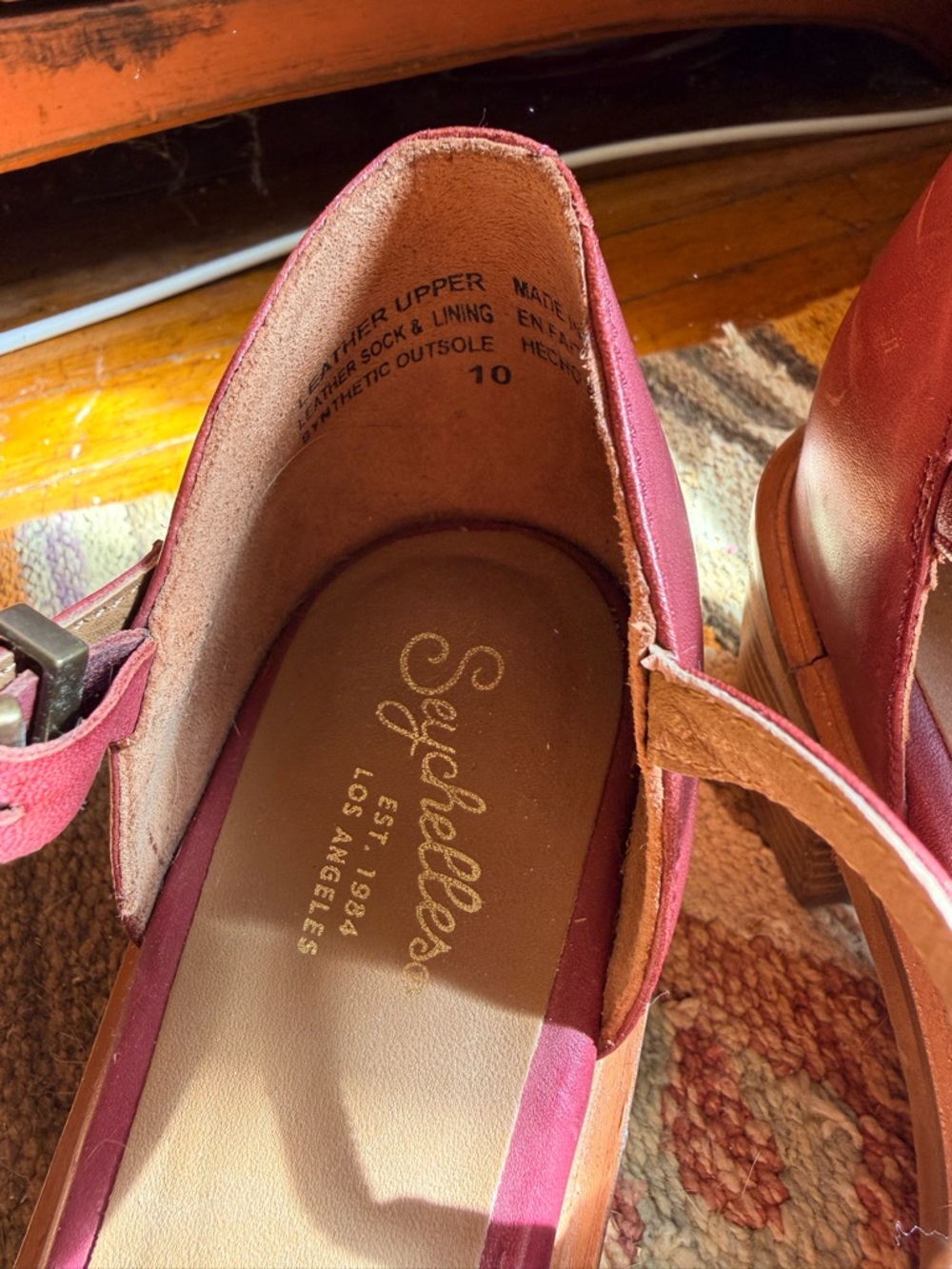 Seychelles T-Strap Low Block Heel in Burgundy - Picture 4 of 7